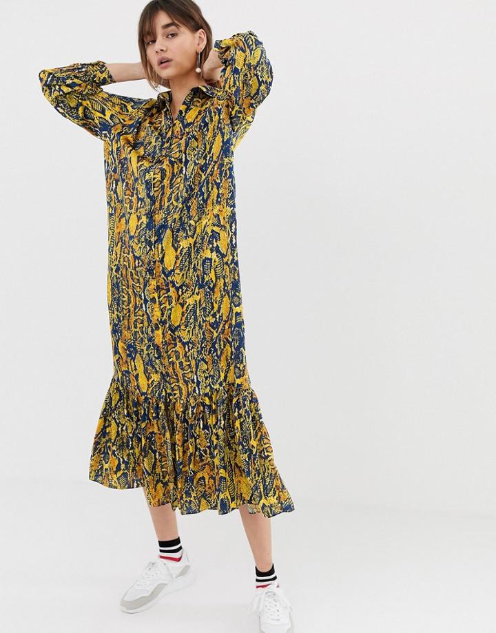 Ghospell Maxi Shirt Dress In Snake Print Satin - Multi
