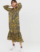 Ghospell Maxi Shirt Dress In Snake Print Satin - Multi