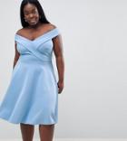 Club L Plus Bardot Prom Skater Dress-blue