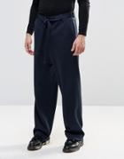 Asos Wide Leg Smart Pants In Navy Jersey - Navy