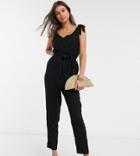 Asos Design Tall Tie Strap Jumpsuit In Black-multi