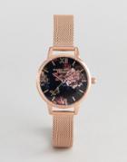 Olivia Burton Ob16wg44 Dark Bouquet Midi Mesh Watch In Rose Gold - Gold