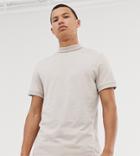 Asos Design Tall T-shirt With Rib Roll Neck In Beige