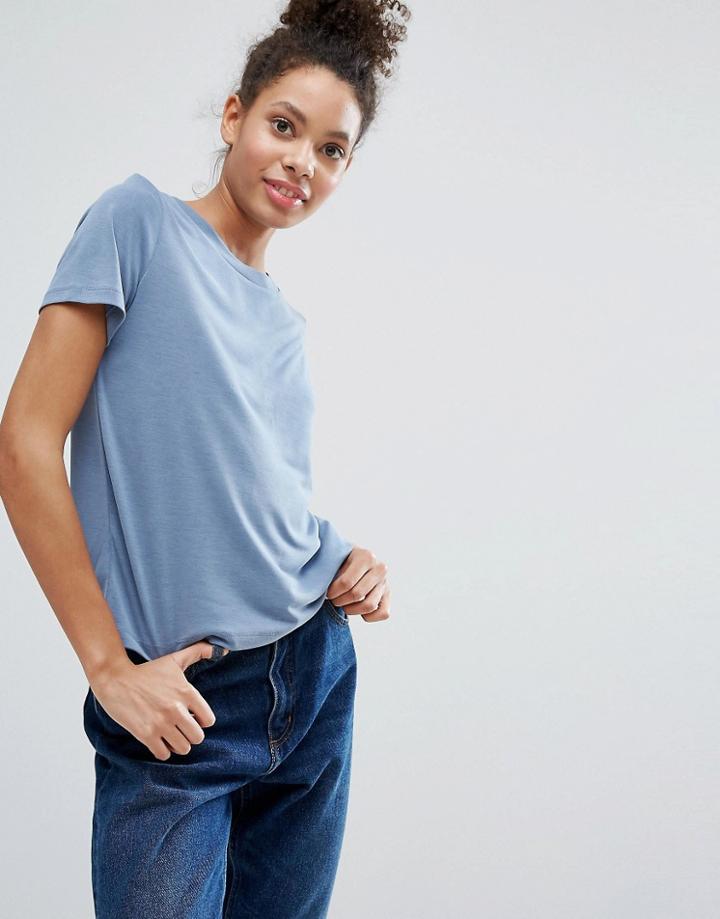 Monki Round Neck Cupro T-shirt - Blue