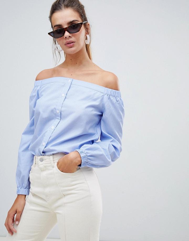 Brave Soul Amber Off Shoulder Top In Stripe - Blue