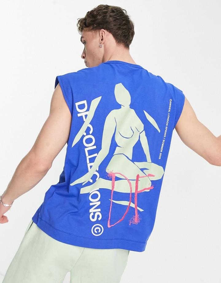 Asos Dark Future Oversized Tank Top With Back Logo And Graphic Print In Blue