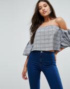 Missguided Checked Bubble Sleeve Crop Top - Gray