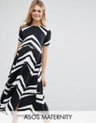 Asos Maternity Skater Midi Dress In Mono Chevron - Multi