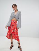 Prettylittlething Floral Wrap Skirt - Red