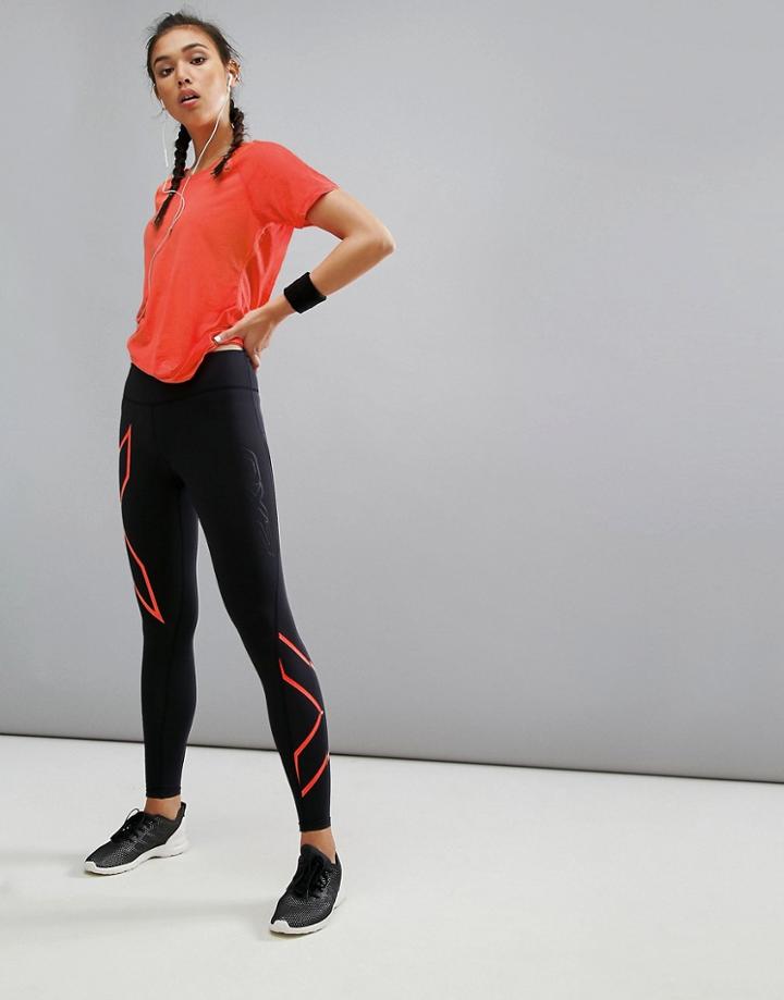 2xu Compression Legging With Pink Logo - Black