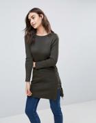 Qed London Longline Sweater With Lace Up Side - Green
