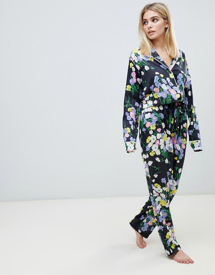 Asos Design Mix & Match Floral Pyjama Pants In 100% Woven Modal - Black