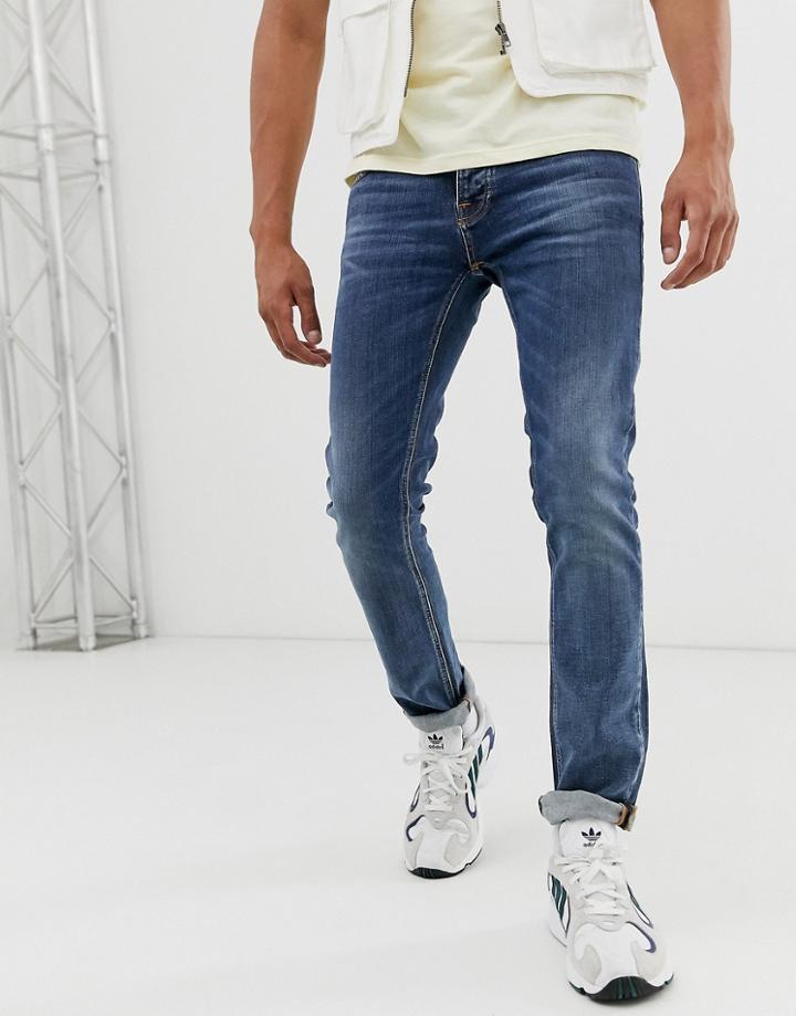 Nudie Jeans Co Grim Tim Slim Straight Fit Jeans In True Navy Wash-blue