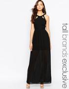 True Decadence Tall Maxi Dress With Lace Up Halter Detail - Black
