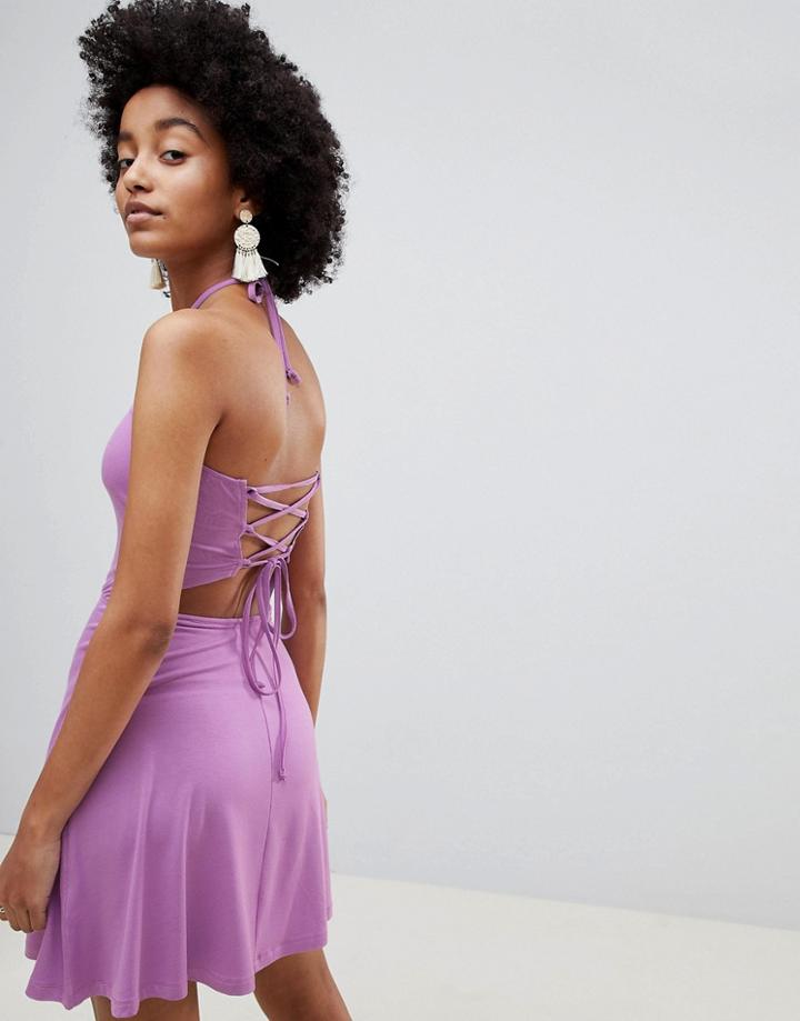 Asos Design Halter Strappy Back Sundress - Purple