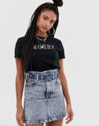 Asos Design T-shirt With Sorry In Silver Stud-black