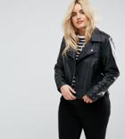 Brave Soul Plus Pu Biker Jacket With Lace Up Sleeve Detail - Black