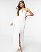 Asos Design Premium Bandeau Panelled Maxi Dress With Side Pep In White