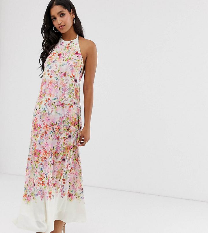 True Violet Hi Neck Maxi Trapeze Dress - Multi