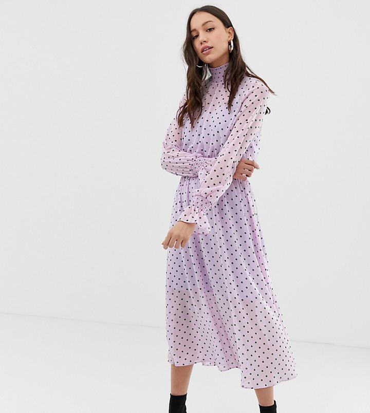 Glamorous Tall High Neck Midi Dress In Spaced Polka Dot