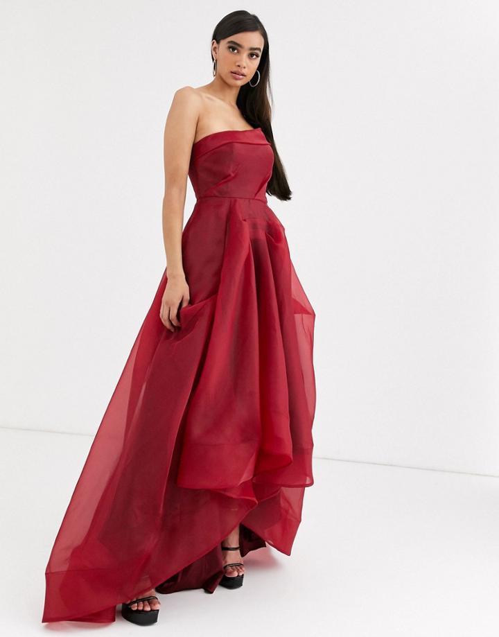 Bariano Full Maxi Dress With Organza Bust Detail In Wine Red