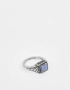 Asos Design Ditsy Ring In Burnished Silver With Navy Stone - Silver
