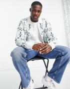 Topman Geometric Knitted Zip Through Polo In Ecru And Blue