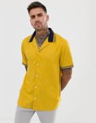 Asos Design Oversized Viscose Shirt With Contrast Rib Collar - Blue