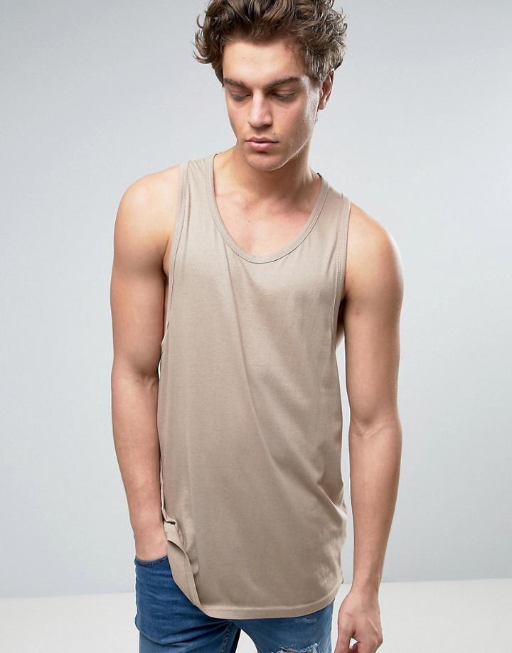 Brave Soul Longline Drop Arm Hole Tank - Brown