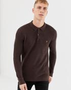 Farah Pawsom Long Sleeve Knitted Polo In Brown