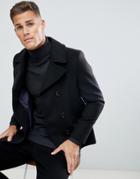 Burton Menswear Pea Coat In Faux Wool In Black - Black