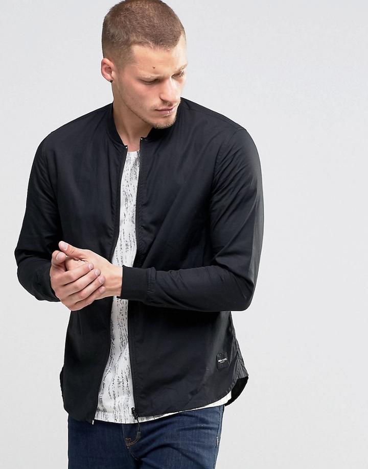 Only & Sons Bomber Style Shirt With Zip - Black