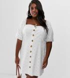 Asos Design Curve Button Through Broderie Tea Dress-white