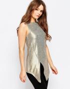 First And I Navi Metallic Asymmetric Top - Gold Metallic