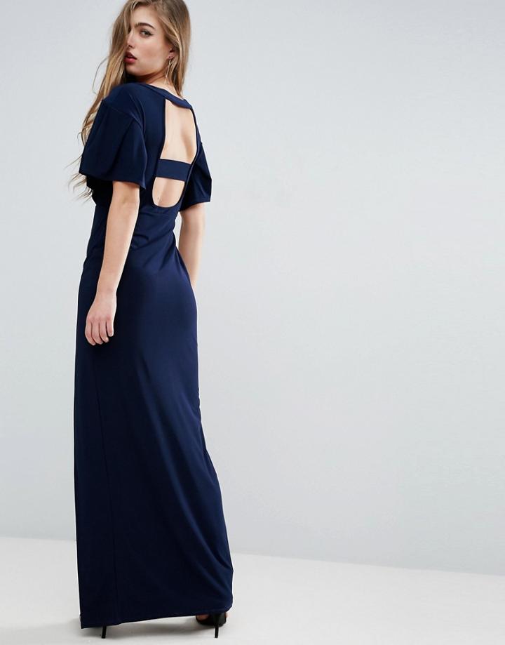 Asos Ruffle Kimono Strap Back Maxi Dress - Navy