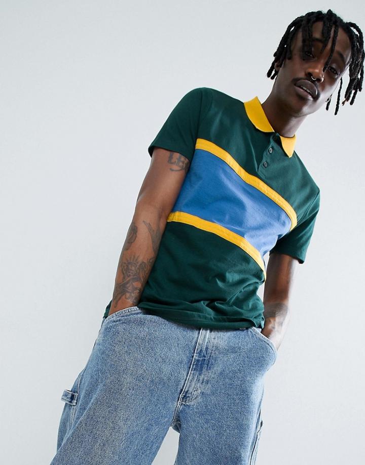 Asos Design Polo Shirt In Retro Color Block In Green - Green