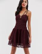 Asos Design Mini Dress In Basket Weave Lace With Rope Trim-red