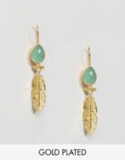 Ottoman Hands Feather And Stone Drop Earrings - Gold