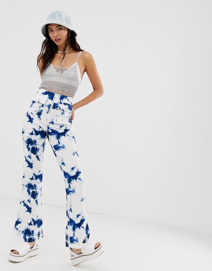 Asos Design High Waist Flare Pants In Tie Dye Print-multi
