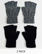 New Look Fingerless Gloves In 2 Pack-black
