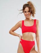 Asos Mix And Match Crinkle Crop Bikini Top - Red