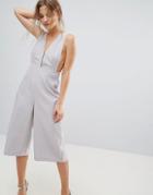 Missguided Jumpsuit In Crepe With Open Sides - Gray