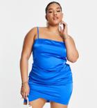 Naanaa Plus Crossover Satin Mini Dress In Cobalt Blue