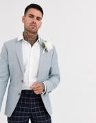 Asos Design Wedding Skinny Blazer In Blue Oxford