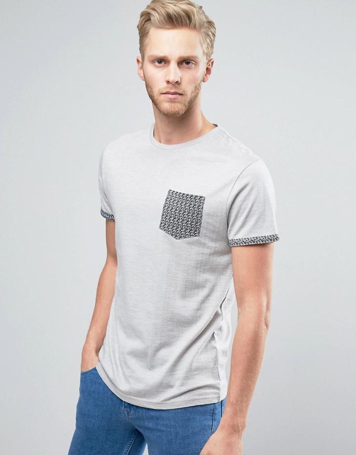 Bellfield T-shirt With Contrast Pocket And Rolled Sleeves - Stone