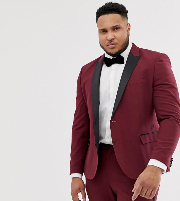 Asos Design Plus Skinny Tuxedo Prom Suit Jacket In Plum-purple