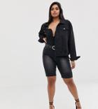 Liquor N Poker Plus Longline Denim Shorts With Raw Hem-black