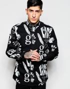 Lindbergh Shirt With All Over Print In Regular Fit - Black