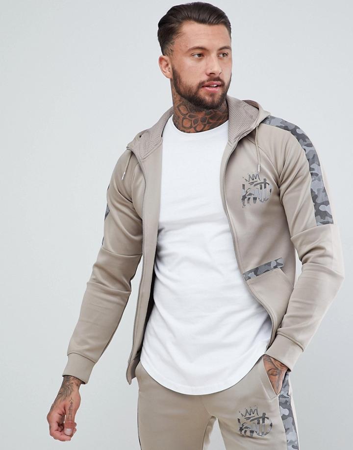 Kings Will Dream Muscle Logo Hoodie With Camo Taping - Stone