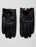 Asos Design Leather Driving Gloves In Black With Red Piping - Black